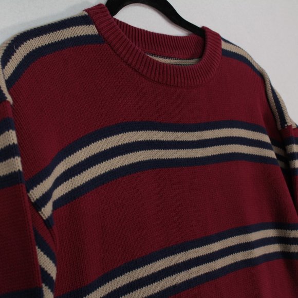 Vintage Eddie Bauer Sweater Men's Medium Red Long Sleeve Striped - Picture 2 of 12